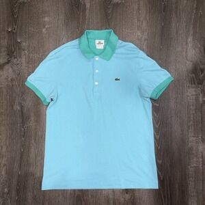 Lacoste Polo Shirt Size 4 Men's Medium Aqua Teal Contrast Collar Casual Preppy